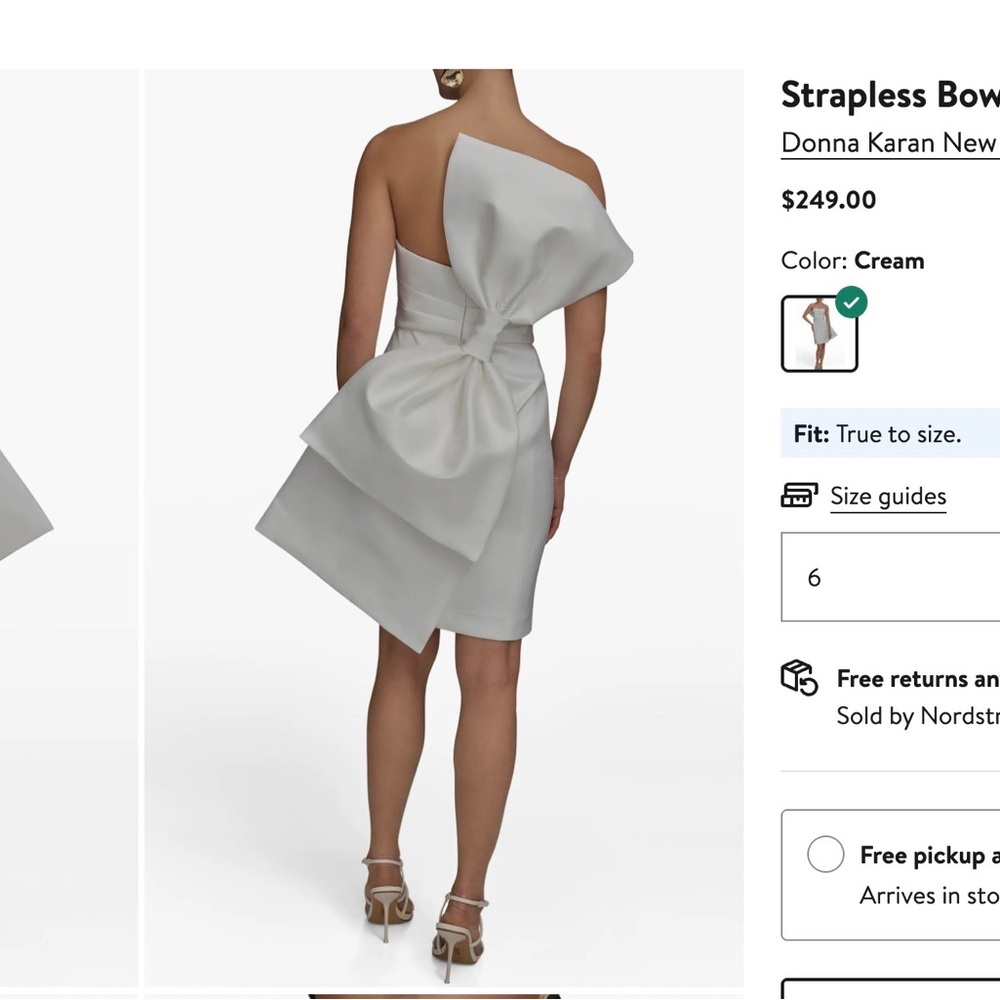 Donna Karan Strapless Dress with Bow - White